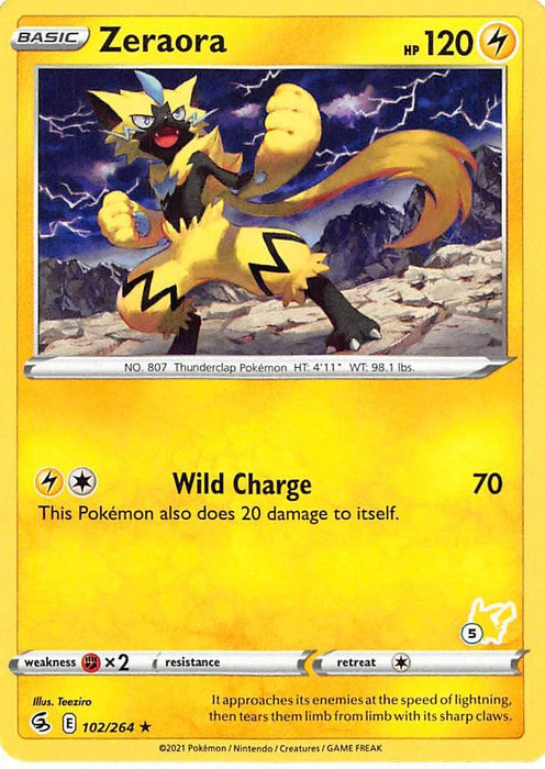 Zeraora (102/264) (Pikachu Stamp #5) [Battle Academy 2022] - for just $0.10! 