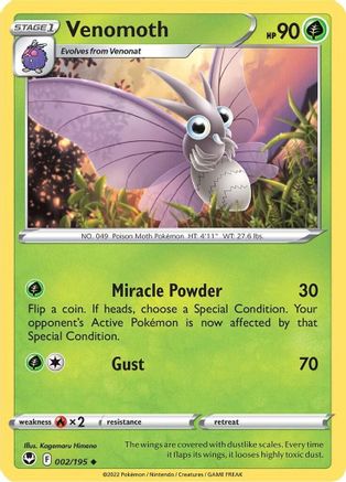 Venomoth 002/195 - SWSH12 Silver Tempest - for just $0.05! 