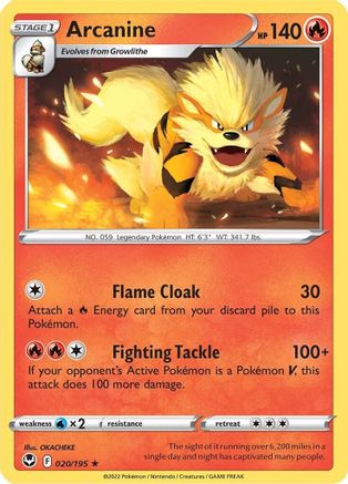 Arcanine 020/195 - SWSH12 Silver Tempest - for just $0.12! 