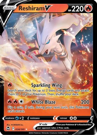 Reshiram V 024/195 - SWSH12 Silver Tempest Holofoil - for just $0.74! 