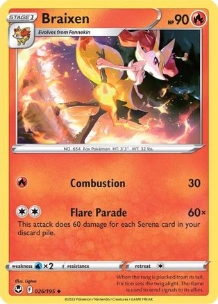 Braixen 026/195 - SWSH12 Silver Tempest - for just $0.05! 