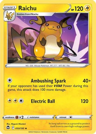 Raichu 050/195 - SWSH12 Silver Tempest - for just $0.08! 