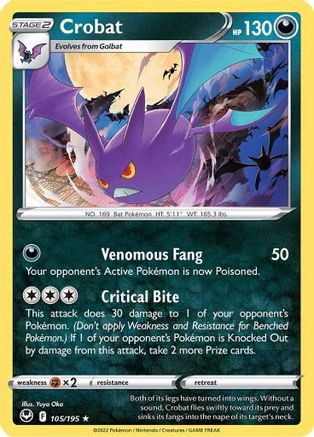 Crobat 105/195 - SWSH12 Silver Tempest Holofoil - for just $0.12! 