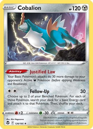 Cobalion 126/195 - SWSH12 Silver Tempest - for just $0.08! 
