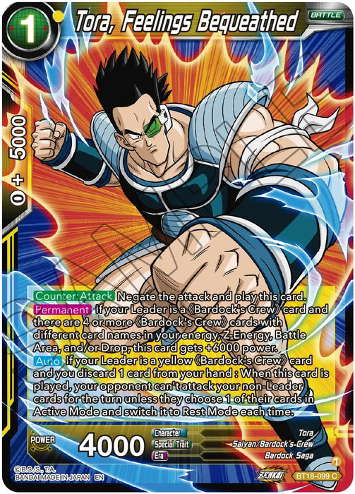 Tora, Feelings Bequeathed (BT18-099) [Dawn of the Z-Legends] - for just $0.10! 