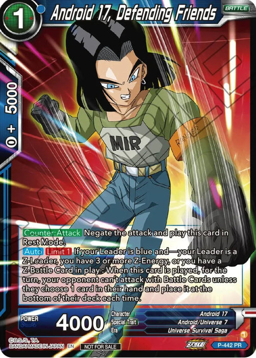 Android 17, Defending Friends (Zenkai Series Tournament Pack Vol.2) (P-442) [Tournament Promotion Cards] - for just $4! 