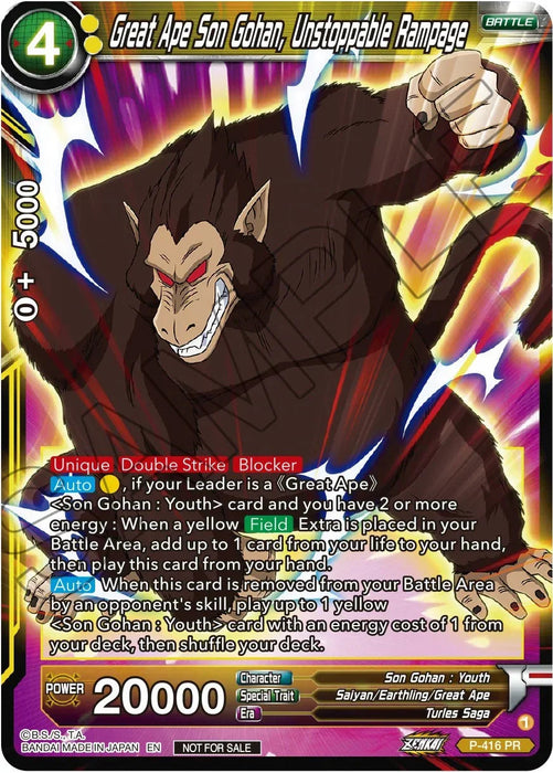 Great Ape Son Gohan, Unstoppable Rampage (Zenkai Series Tournament Pack Vol.1) (P-416) [Tournament Promotion Cards] - for just $0.20! 