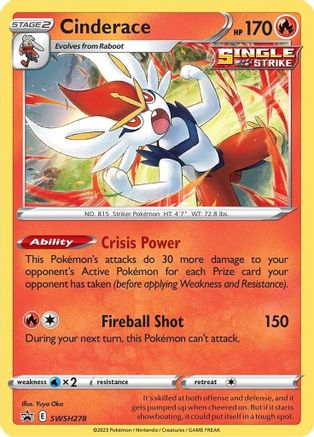 Cinderace SWSH278/307 - SWSH Sword & Shield Promo Cards Holofoil - for just $0.35! 