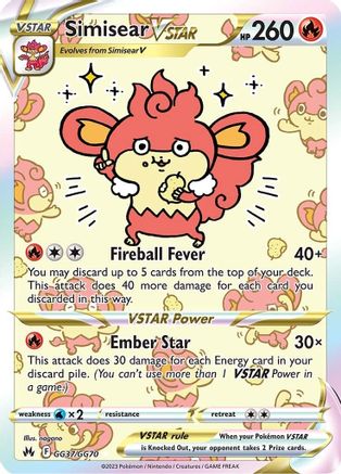 Simisear VSTAR GG37/GG70 - Crown Zenith Galarian Gallery Holofoil - for just $11.95! 