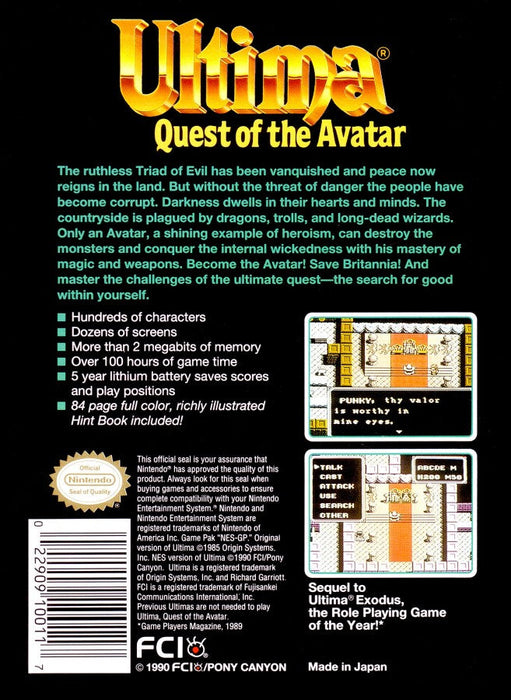 Ultima: Quest of the Avatar – Nintendo Entertainment System (NES) - for just $30.99! 