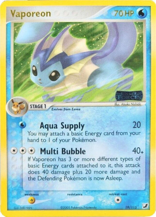 Vaporeon (19/115) (Stamped) [EX: Unseen Forces] - for just $57.60! 