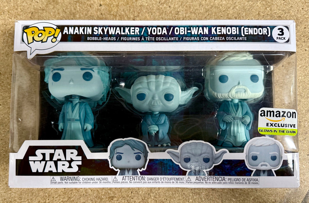 Funko Pop! Star Wars Anakin Skywalker, Obi-Wan Kenobi & Yoda Glow 3-Pack Amazon Exclusive - for just $20! 