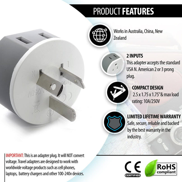 Australia, New Zealand Travel Adapter - 2 in 1 - Type I - Compact Design (US-16) - Just $12.99! Shop now at Retro Gaming of Denver