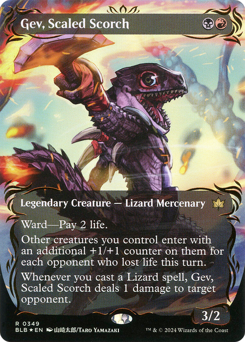 Gev, Scaled Scorch (BLB-349) - Bloomburrow: (Showcase) (Borderless) Foil - for just $47.23! 