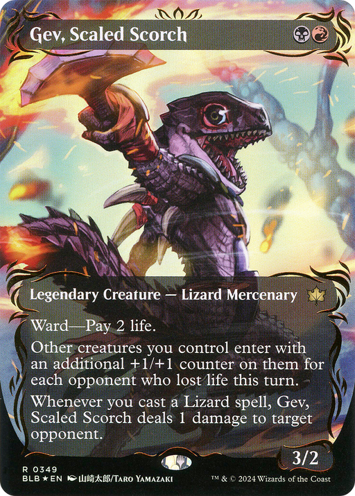 Gev, Scaled Scorch (BLB-349) - Bloomburrow: (Showcase) (Borderless) Foil - for just $50.90! 