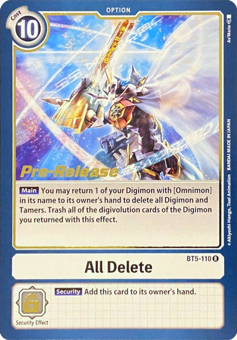 All Delete [BT5-110] [Battle of Omni Pre-Release Promos] - Just $0.70! Shop now at Retro Gaming of Denver