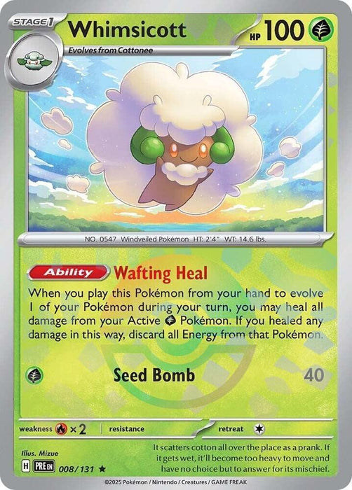Whimsicott (008/131) (Poke Ball Pattern) [Scarlet & Violet: Prismatic Evolutions] - for just $0.15! 