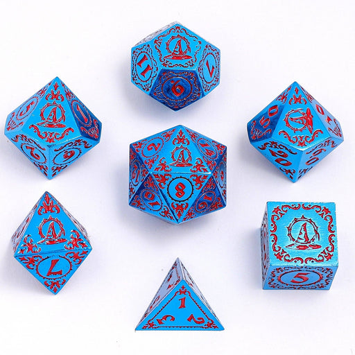 Wizard Solid Metal Polyhedral Dice Set - Blue with Red - for just $39.99! 