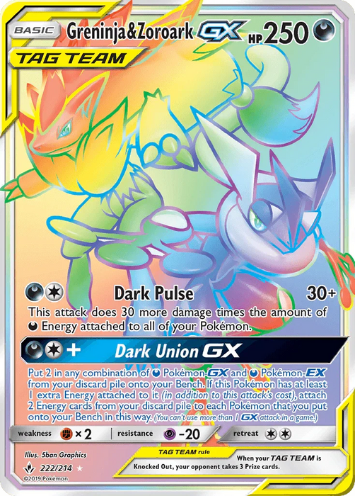 Greninja & Zoroark GX (222/214) [Sun & Moon: Unbroken Bonds] - for just $38.15! 
