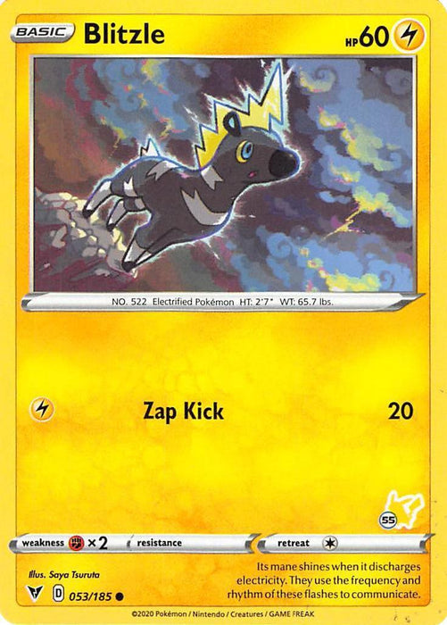 Blitzle (053/185) (Pikachu Stamp #55) [Battle Academy 2022] - for just $0.10! 