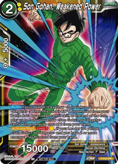 Son Gohan, Weakened Power (Zenkai Series Tournament Pack Vol.4) (P-510) [Tournament Promotion Cards] - for just $0.10! 