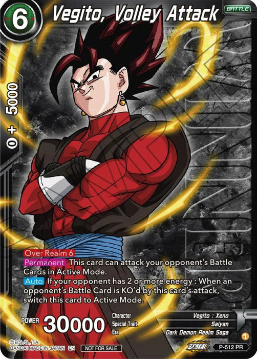 Vegito, Volley Attack (Zenkai Series Tournament Pack Vol.4 Winner) (P-512) [Tournament Promotion Cards] - for just $0.95! 