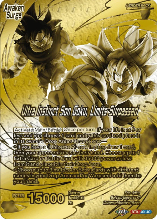 Son Goku // Ultra Instinct Son Goku, Limits Surpassed (Championship 2023 Golden Card Vol.2, Version 1) (BT9-100) [Tournament Promotion Cards] - for just $1200! 