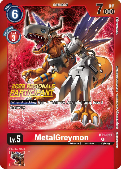 MetalGreymon [BT1-021] (2023 Regionals Participant) [Release Special Booster Promos] - Just $0.20! Shop now at Retro Gaming of Denver