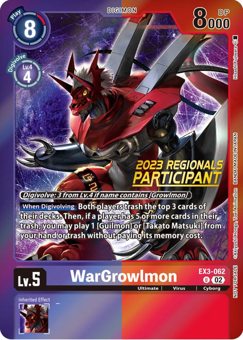 WarGrowlmon [EX3-062] (2023 Regionals Participant) [Draconic Roar Promos] - Just $4.55! Shop now at Retro Gaming of Denver