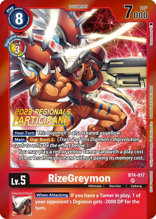 RizeGreymon [BT4-017] (2023 Regionals Participant) [Great Legend Promos] - Just $0.09! Shop now at Retro Gaming of Denver