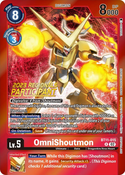 OmniShoutmon [BT11-015] (2023 Regionals Participant) [Dimensional Phase Promos] - Just $0.35! Shop now at Retro Gaming of Denver