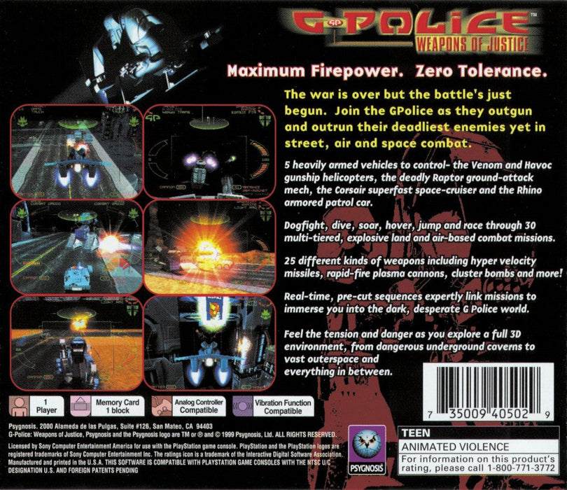 G-Police Weapons of Justice – PlayStation 1 (PS1) - for just $0! 
