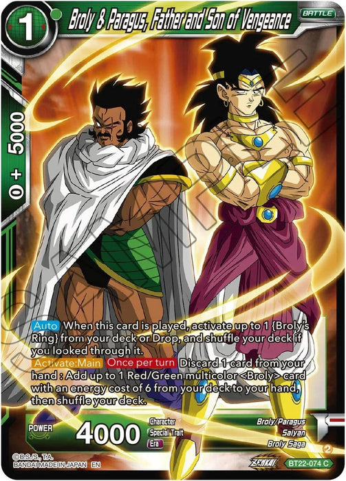 Broly & Paragus, Father and Son of Vengeance (BT22-074) [Critical Blow] - for just $0.10! 