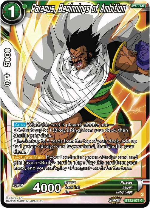 Paragus, Beginnings of Ambition (BT22-076) [Critical Blow] - for just $0.10! 