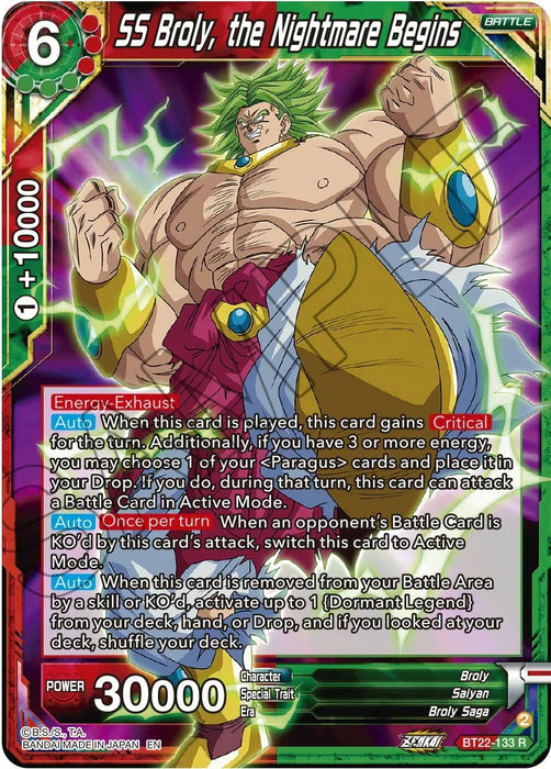 SS Broly, the Nightmare Begins (BT22-133) [Critical Blow] - for just $0.10! 