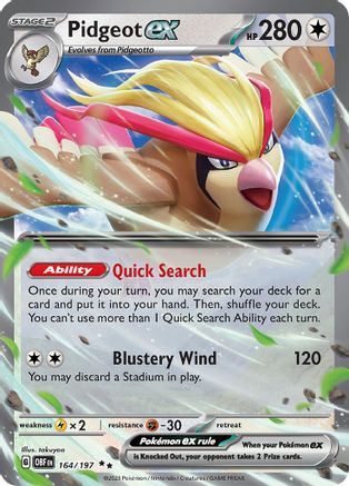 Pidgeot ex 164/197 - SV03 Obsidian Flames Holofoil - for just $1.25! 