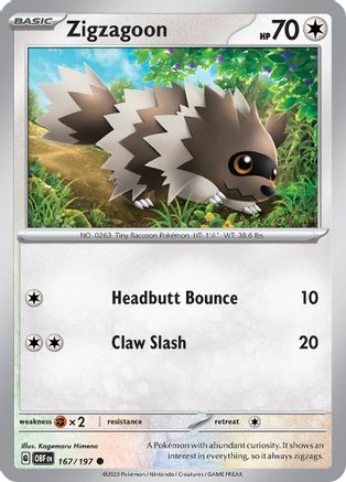 Zigzagoon 167/197 - SV03 Obsidian Flames - for just $0.05! 