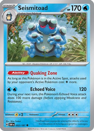Seismitoad 052/197 - SV03 Obsidian Flames - for just $0.08! 