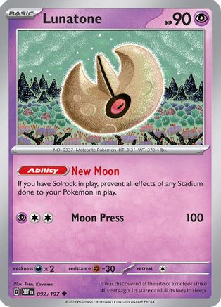 Lunatone 092/197 - SV03 Obsidian Flames - for just $0.05! 