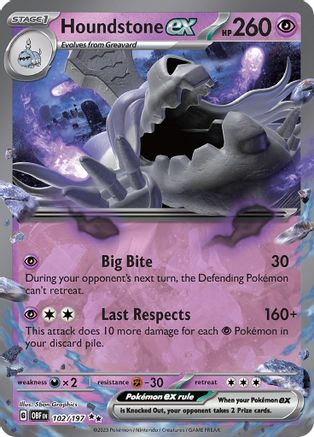 Houndstone ex 102/197 - SV03 Obsidian Flames Holofoil - for just $0.35! 