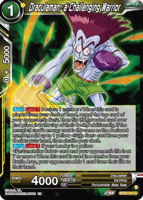 Draculaman, a Challenging Warrior (BT22-101) [Critical Blow] - for just $0.10! 