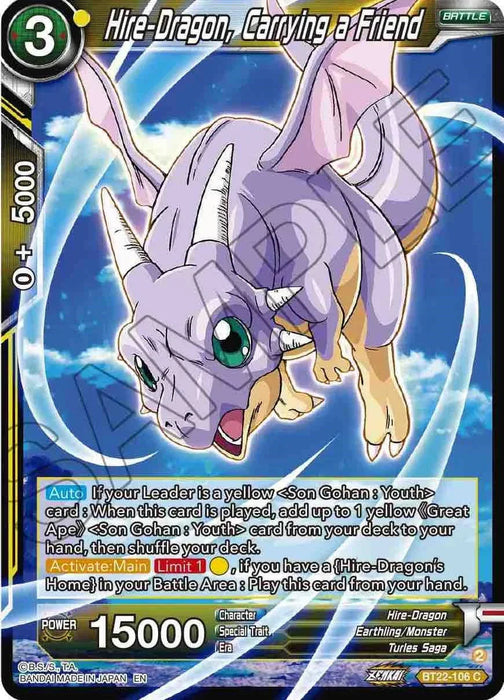Hire-Dragon, Carrying a Friend (BT22-106) [Critical Blow] - for just $0.10! 