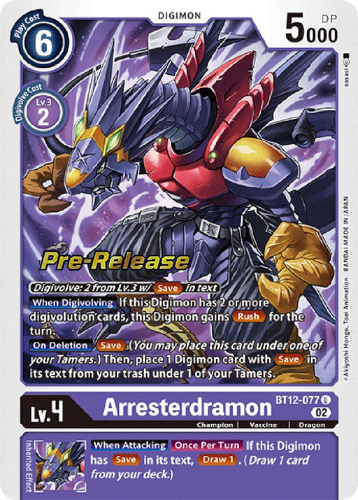 Arresterdramon [BT12-077] [Across Time Pre-Release Cards] - Just $0.55! Shop now at Retro Gaming of Denver