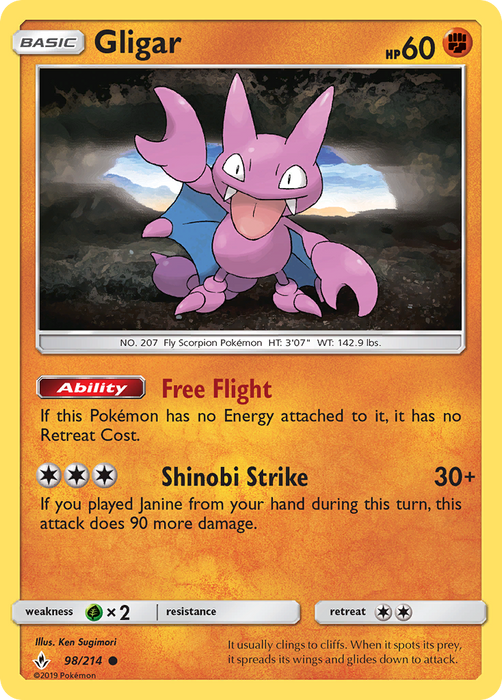 Gligar (98/214) [Sun & Moon: Unbroken Bonds] (Glossy Misprint) - Just $0.25! Shop now at Retro Gaming of Denver