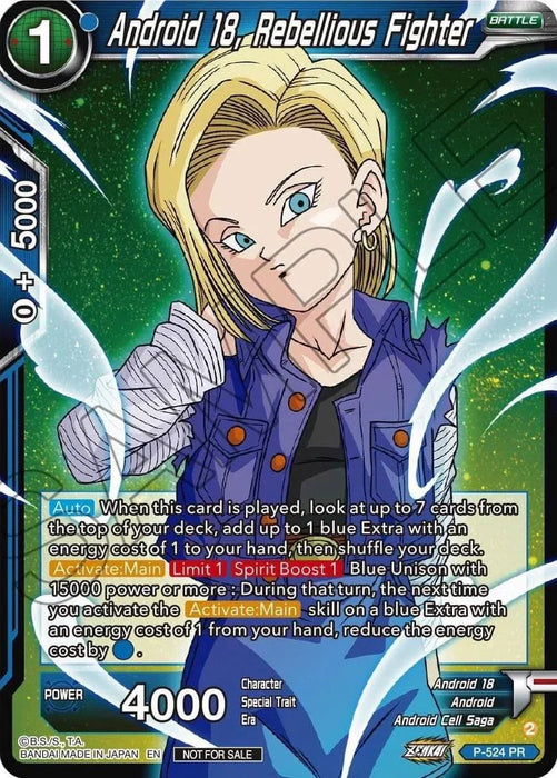 Android 18, Rebellious Fighter (Zenkai Series Tournament Pack Vol.5) (P-524) [Tournament Promotion Cards] - for just $0.15! 