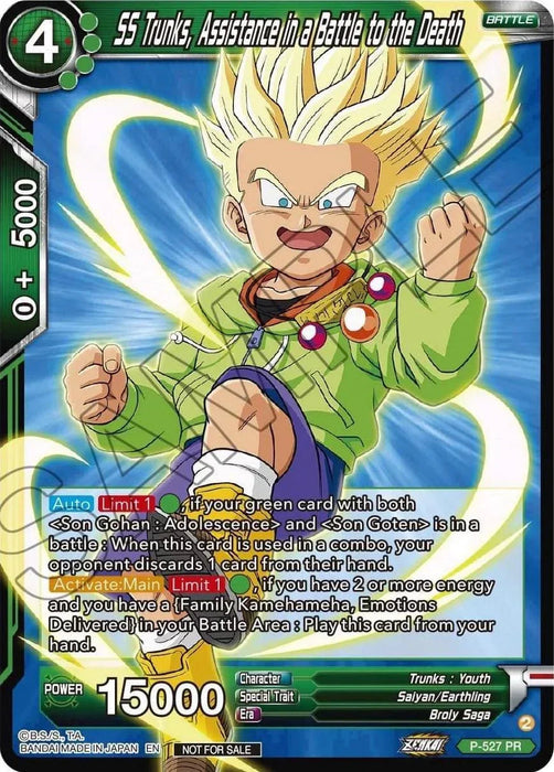 SS Trunks, Assistance in a Battle to the Death (Zenkai Series Tournament Pack Vol.5) (P-527) [Tournament Promotion Cards] - for just $0.10! 
