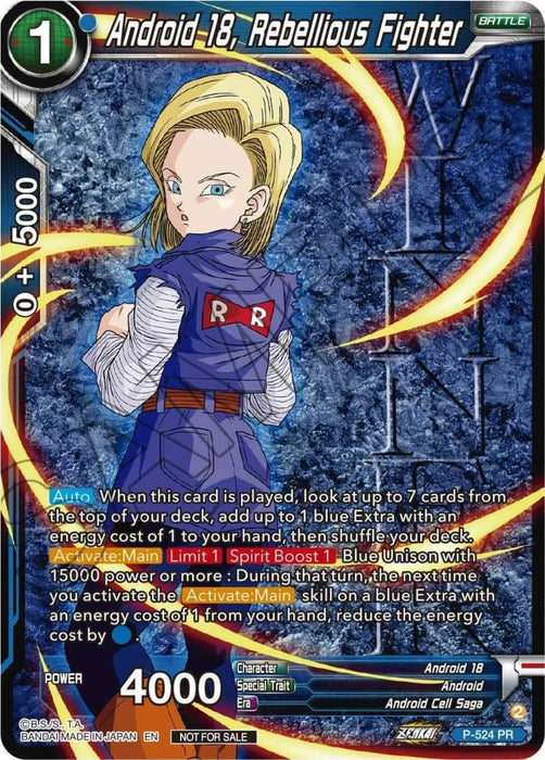 Android 18, Rebellious Fighter (Winner-Stamped) (Zenkai Series Tournament Pack Vol.5) (P-524) [Tournament Promotion Cards] - for just $0.80! 
