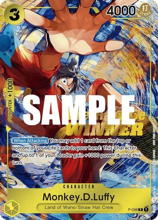 Monkey.D.Luffy (Pre-Release Tournament) (Winner) (P-036) - One Piece Promotion Cards Foil - for just $148.22! 