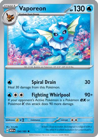 Vaporeon 134/165 - SV Scarlet & Violet 151 Holofoil - for just $0.17! 
