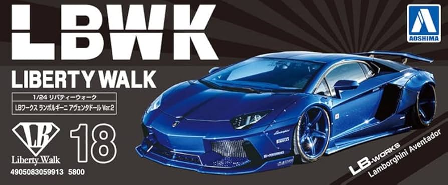 Aoshima: 1/24 LB-Works Liberty Walk Lamborghini Aventador (Ver. 2) Scale Model Kit #18 - for just $61.99! 